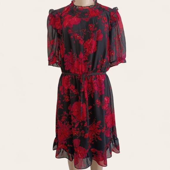 Chetta B Dresses & Skirts - Chetta B Black and Red Floral Midi Dress